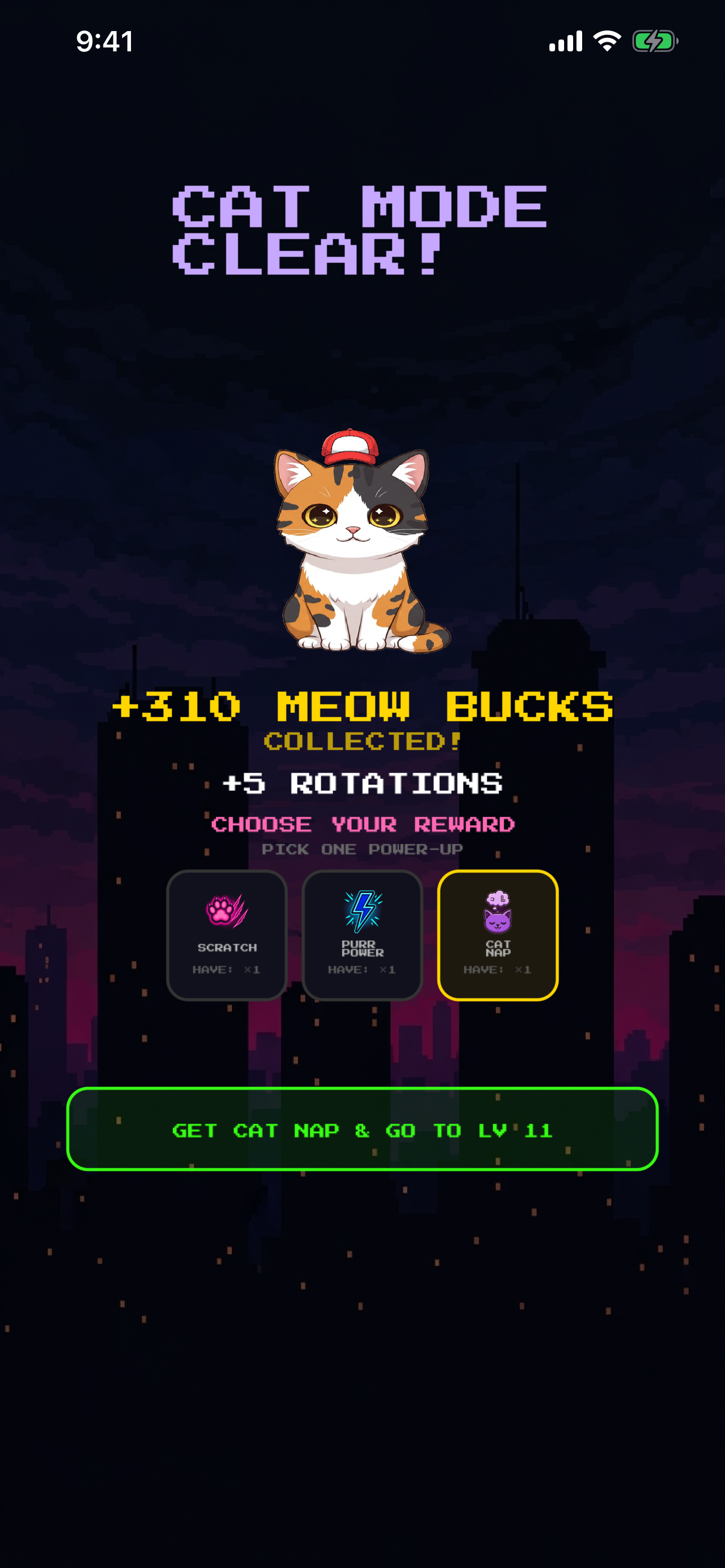 CLAWDER Cat Mode win screen